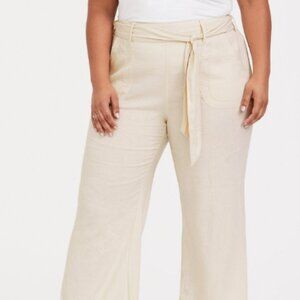 Ivory Wide Leg Linen Trouser Pant